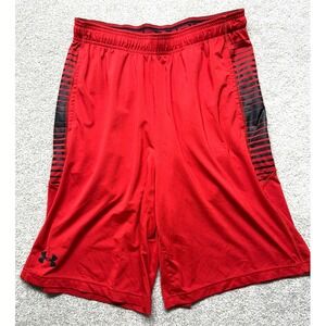 Under Armour Red Black Stripe Athletic Training Shorts Loose Fit Mens M